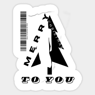 Merry Christmas black Christmas tree and silhouette of a woman with a barcode in a minimalist black and white composition Sticker